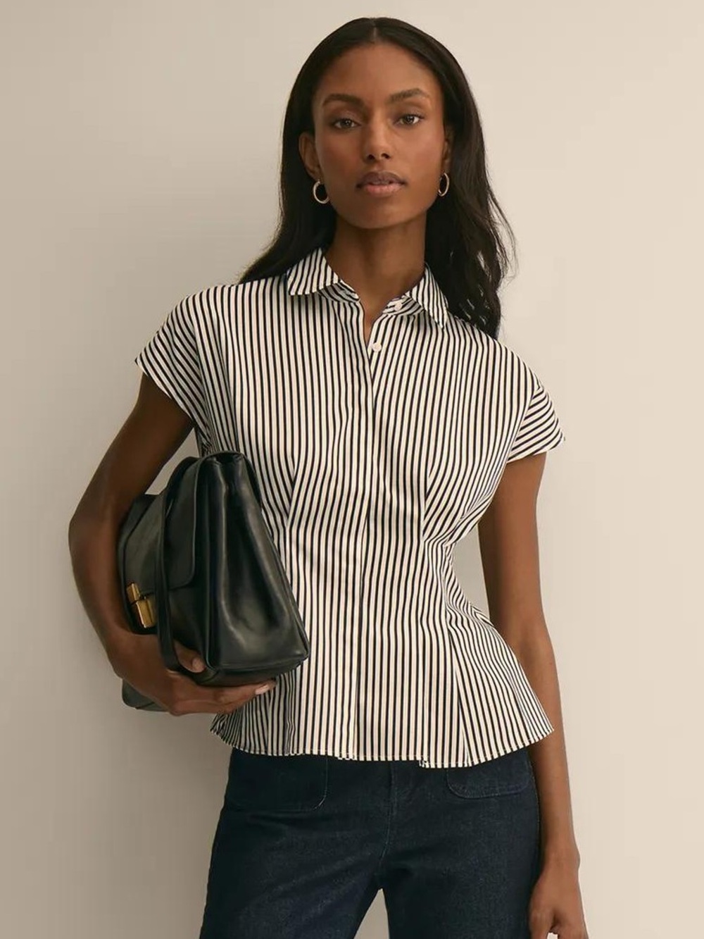 Brooks Brothers Cotton Sateen Stripe Peplum Shirt
